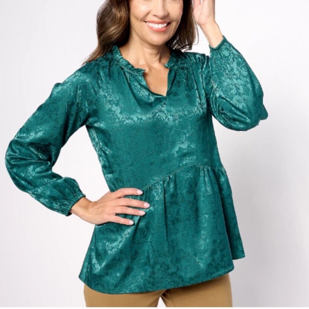 Isaac Mizrahi Live Green Women’s‎ Long Balloon Sleeve Sz 12